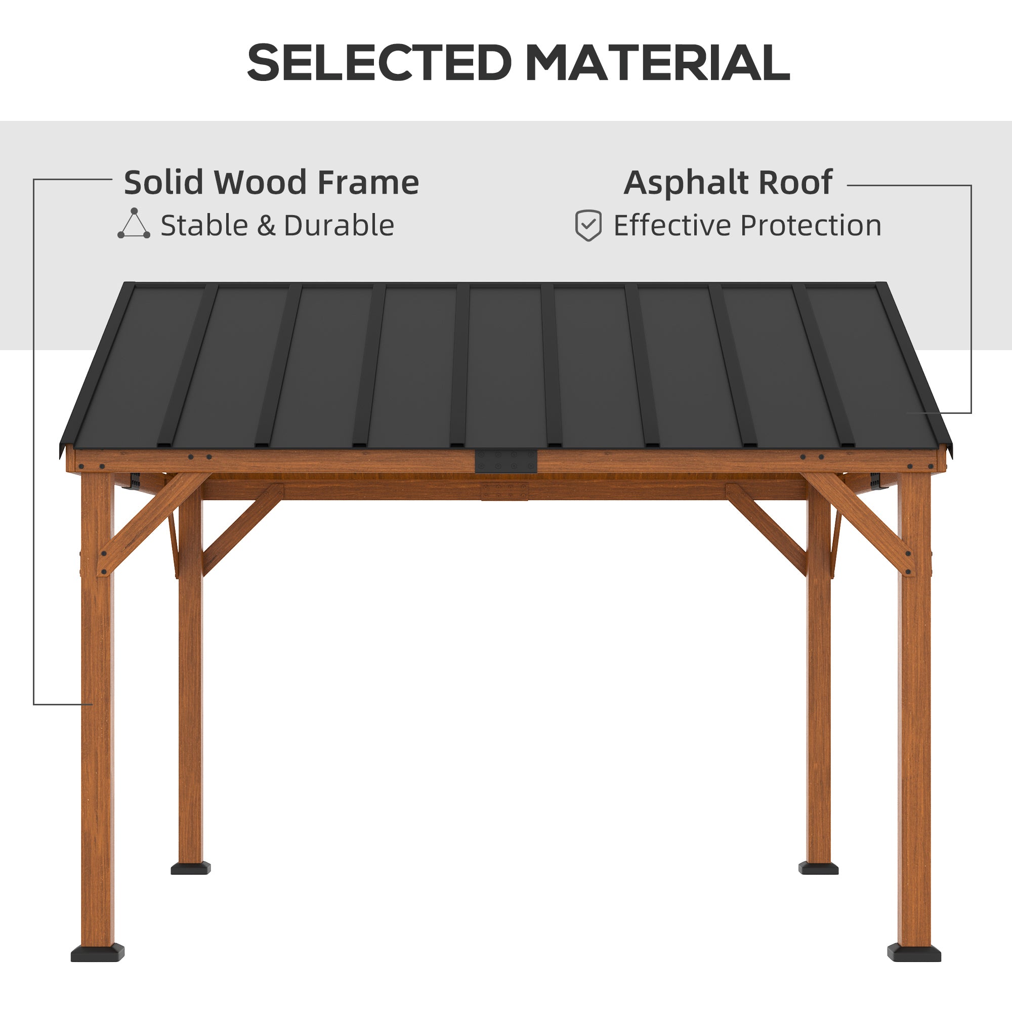 11' x 12' Hardtop Gazebo with Wooden Frame and Waterproof Asphalt Roof, Permanent Pavilion Gazebo - View 5
