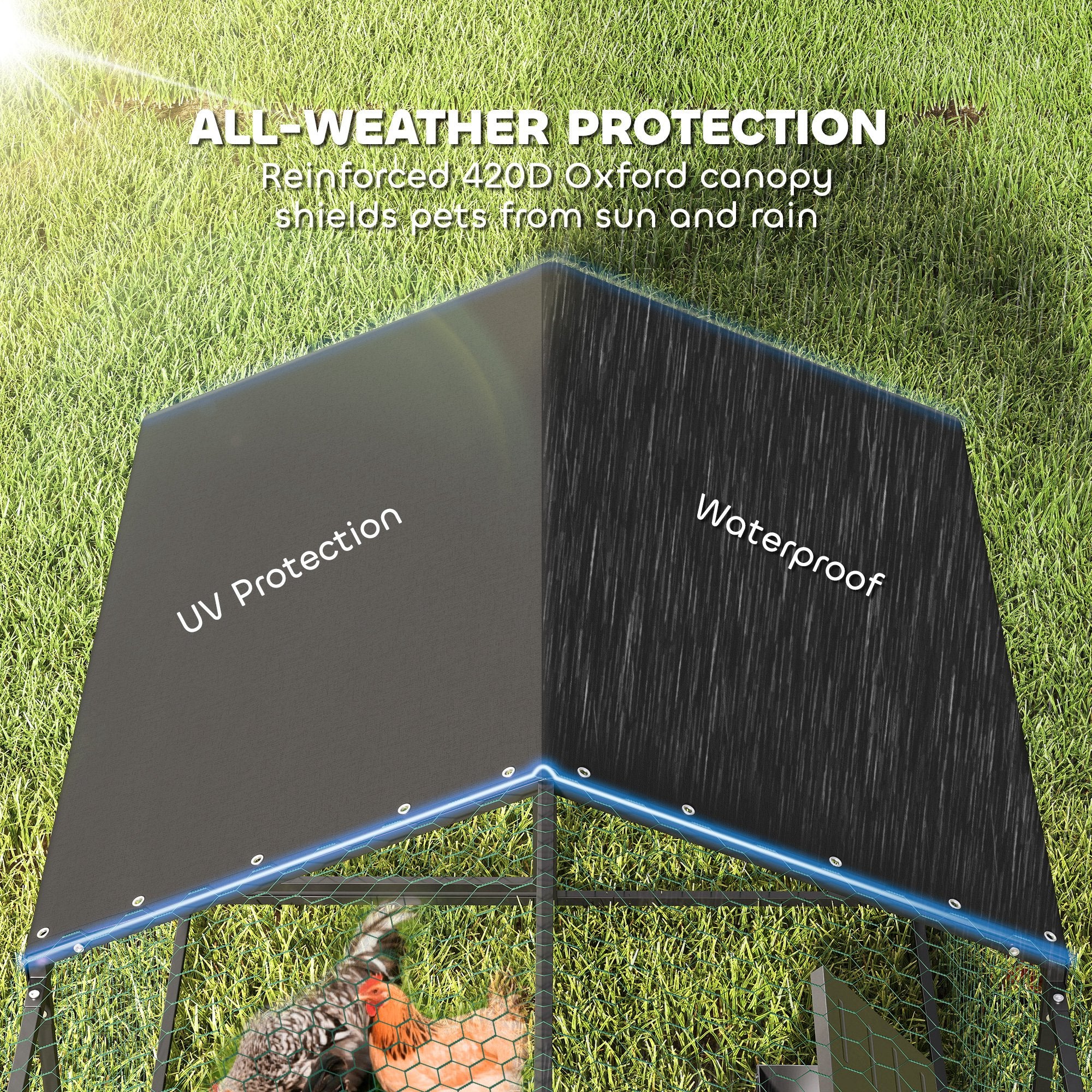 Large Metal Chicken Coop, Chicken Run with Waterproof & Anti-UV Cover for 3-5 Poultry, Outdoor - View 5