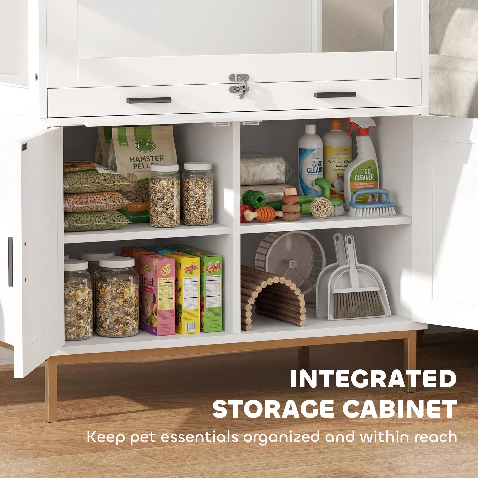 Hamster Cage with Storage Cabinet, Small Animal Cage with Pull Out Drawer and Acrylic Panels, 30" x - View 7