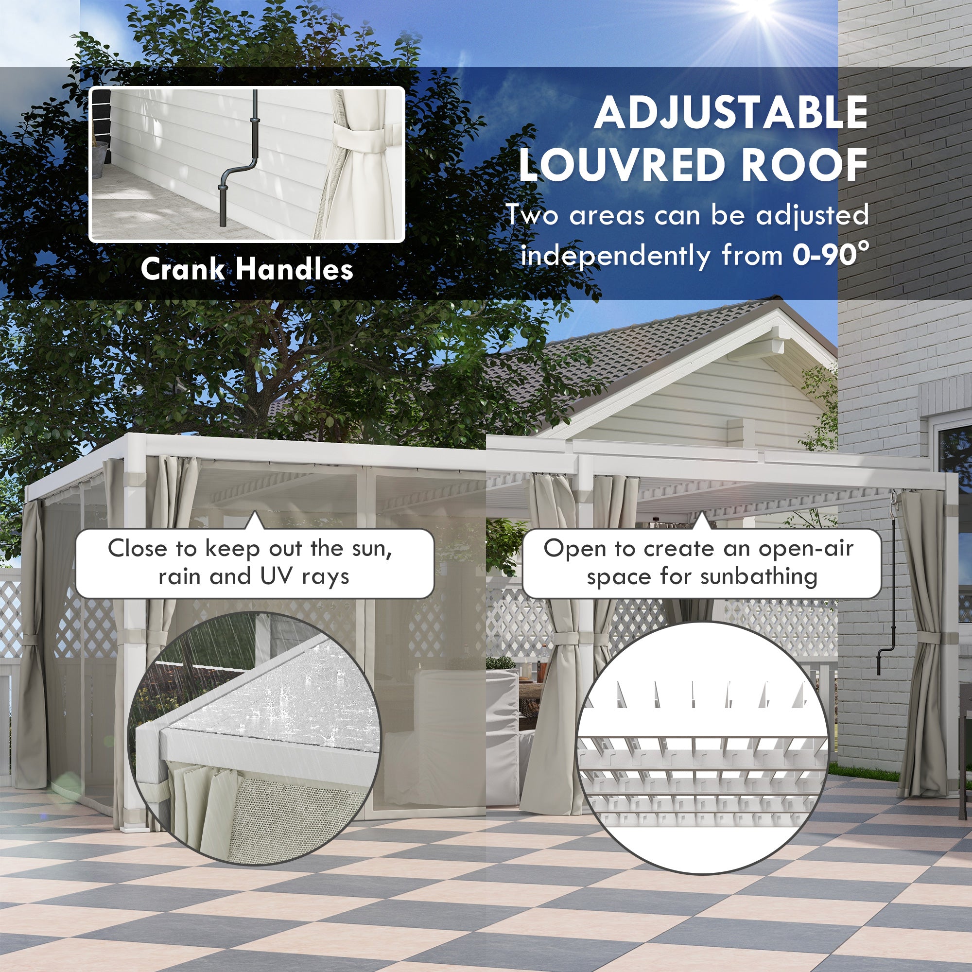 12' x 19' Aluminum Pergola with Adjustable Louvered, Outdoor Pergola with Curtains and Netting, - View 4