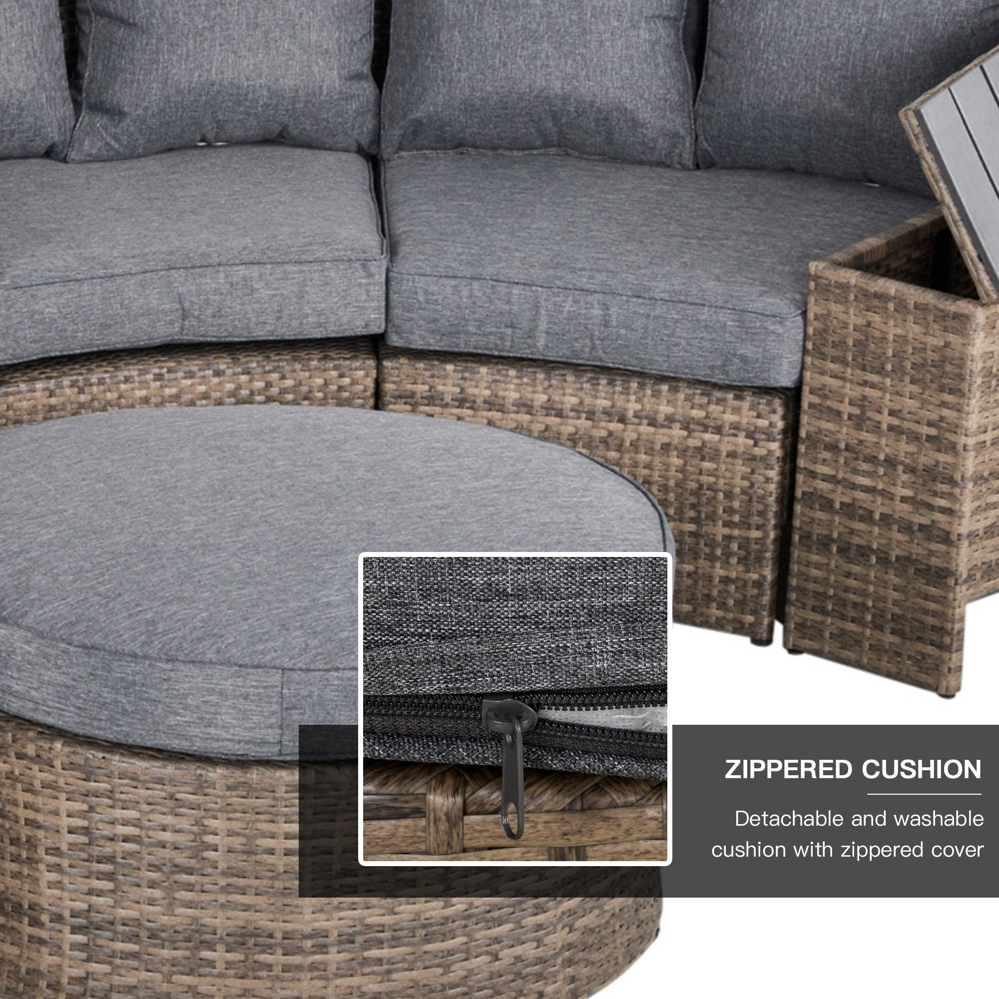 8 Piece Outdoor Rattan Sofa, Half Round Patio Furniture Set with Side Tables, Umbrella Hole, and - View 6