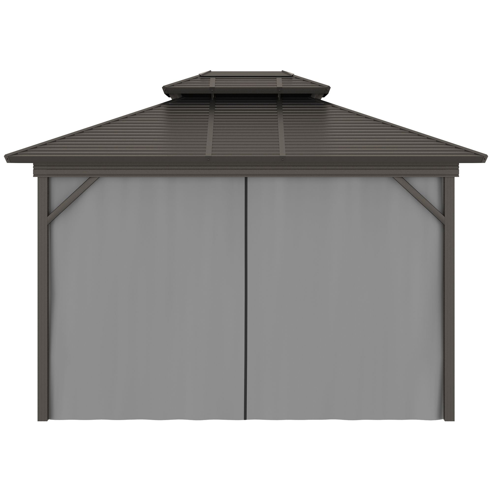10' x 12' Hardtop Gazebo with Curtains and Netting, Permanent Pavilion Metal Double Roof Gazebo - View 8