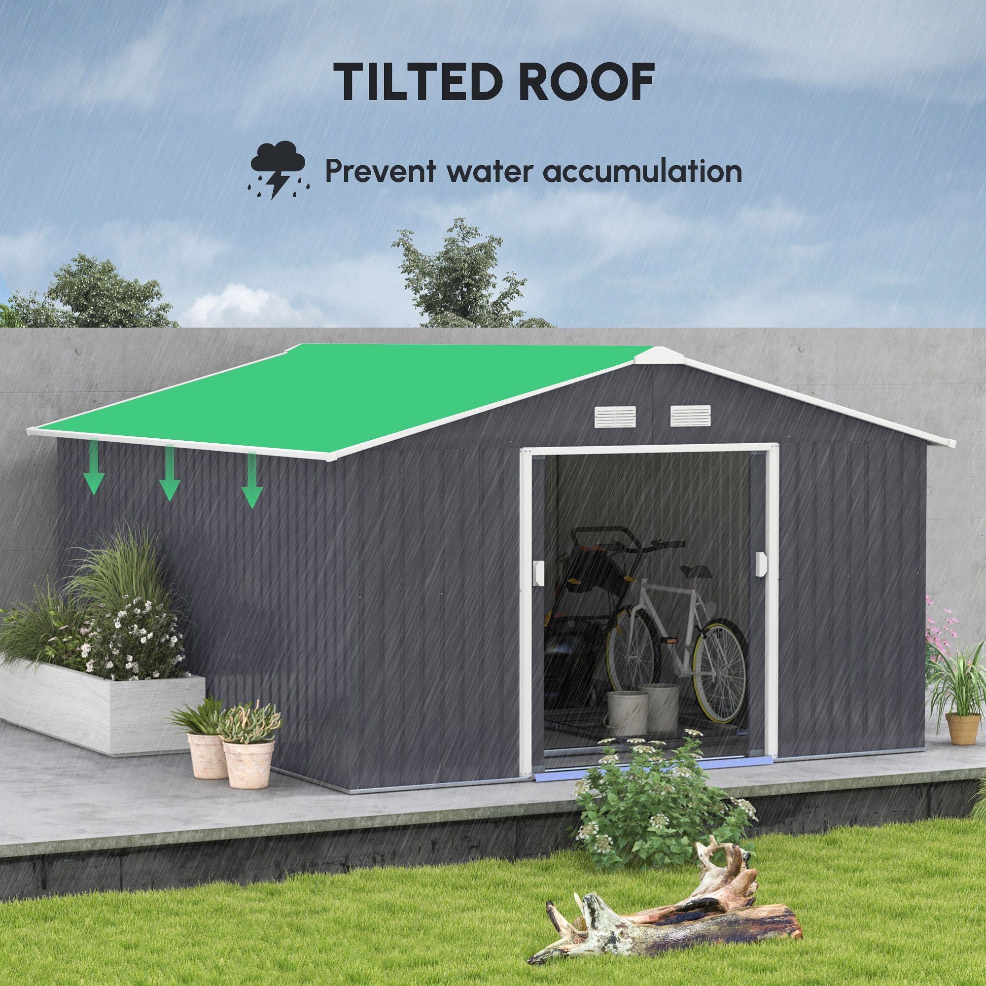 11' x 13' Garden Metal Shed, Storage Shed Utility Storage with Double Locking Doors for Bike, Yard - View 4