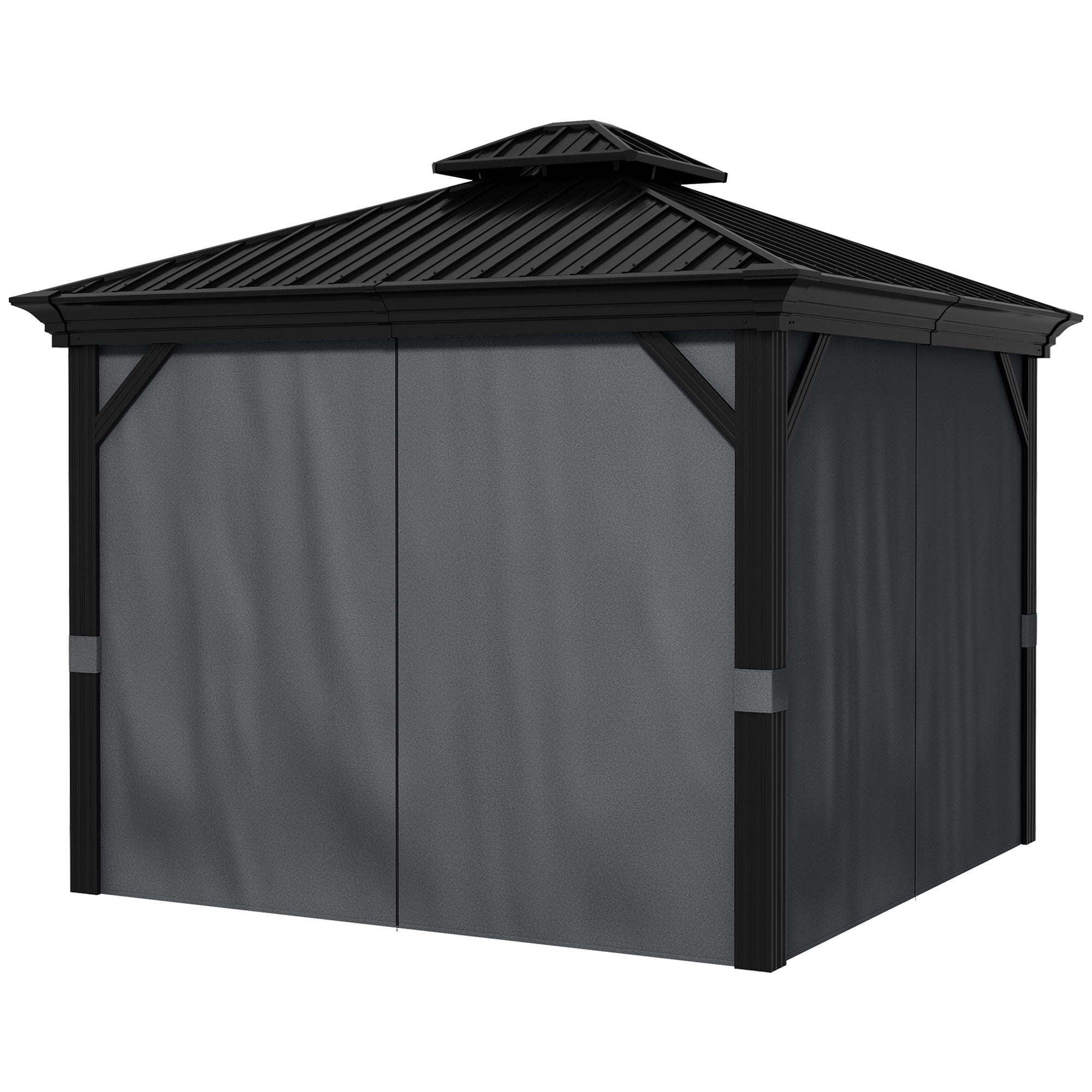 10' x 12' Hardtop Gazebo Permanent Pavilion w/ Double Roof Aluminum Frame Sidewalls for Patio