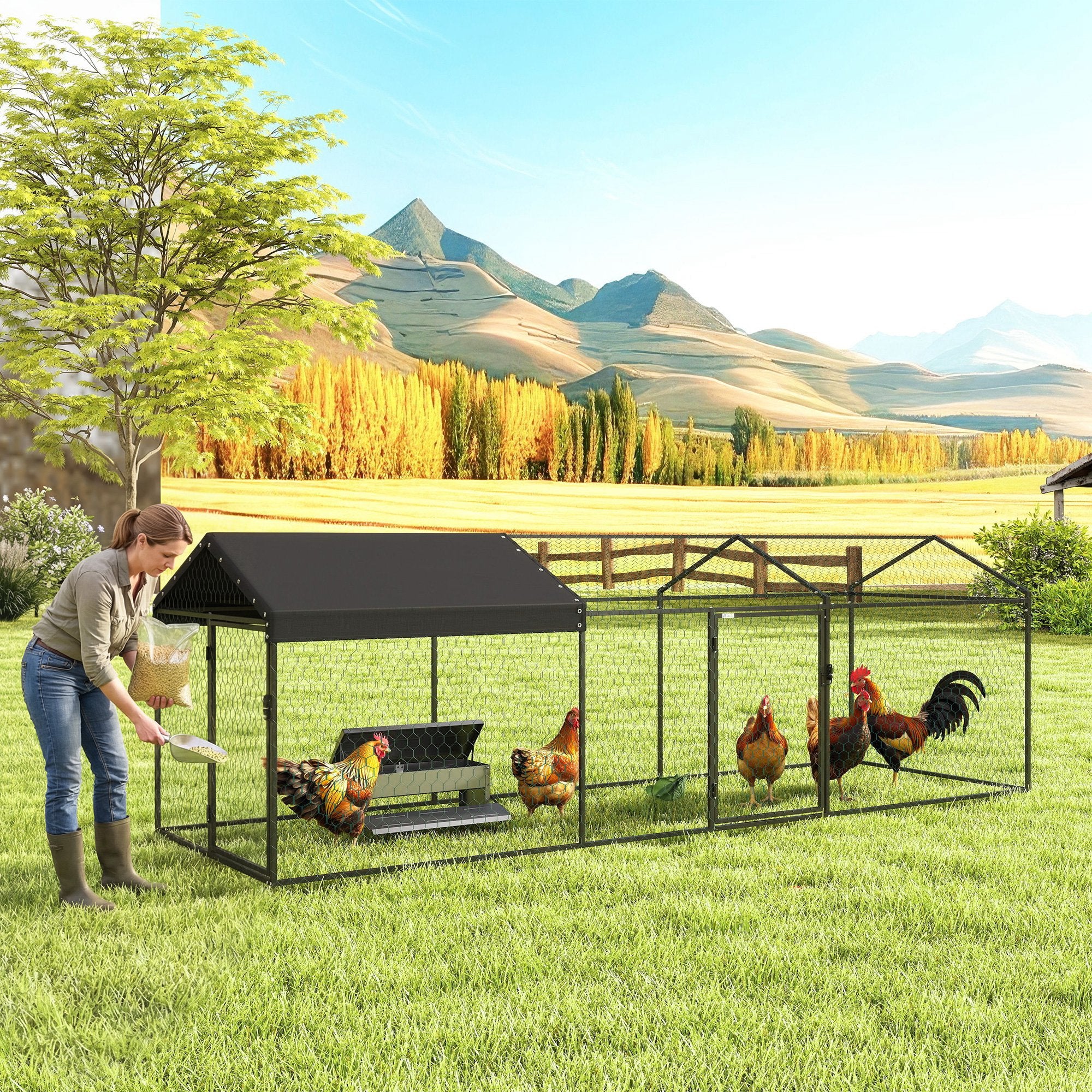 Large Metal Chicken Coop, Chicken Run with Waterproof & Anti-UV Cover for 3-5 Poultry, Outdoor - View 2