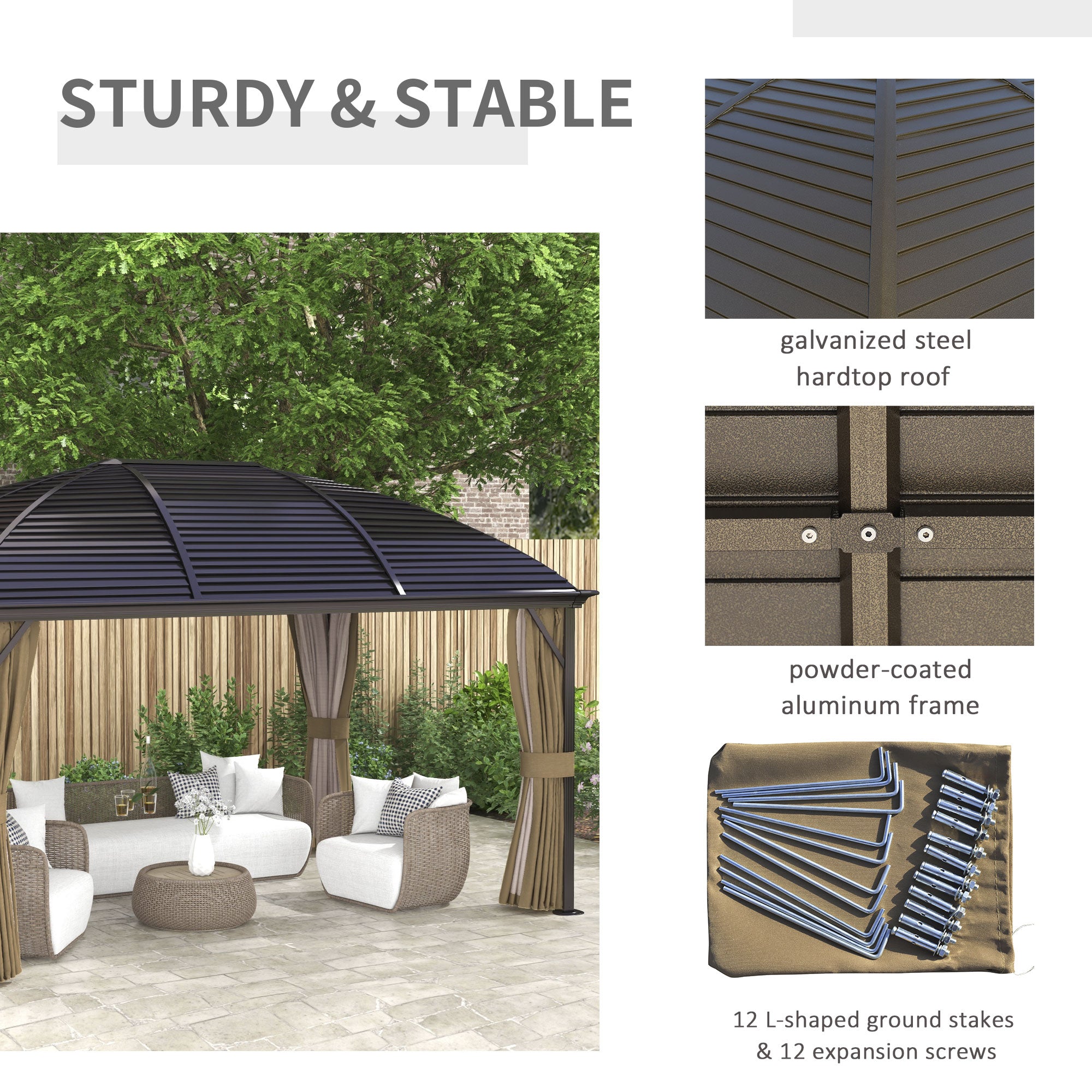 10' x 14' Hardtop Gazebo with Curtains, Netting, Pavilion with Steel Roof Ceiling Hook for Garden - View 5