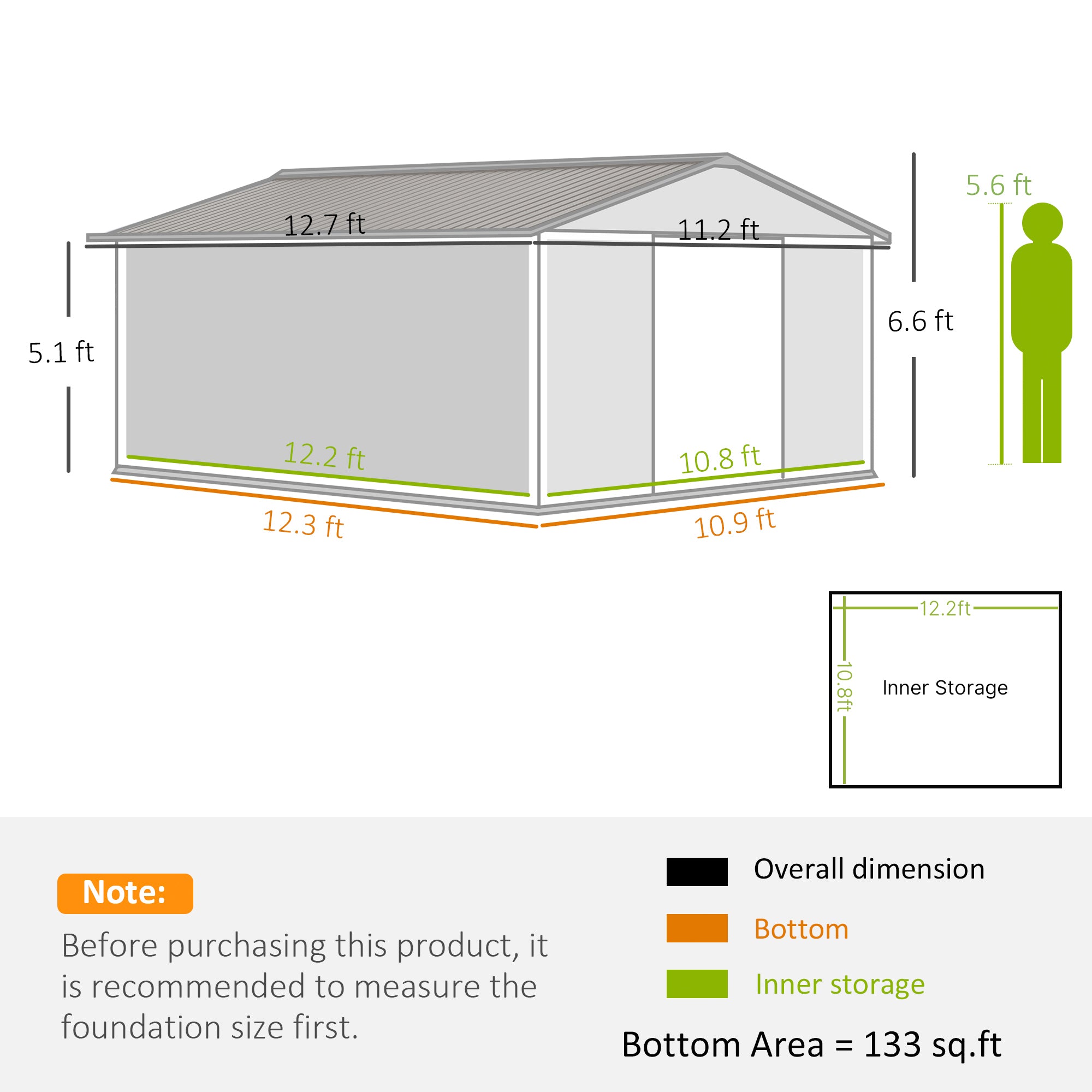 11' x 13' Garden Metal Shed, Storage Shed Utility Storage with Double Locking Doors for Bike, Yard - View 3