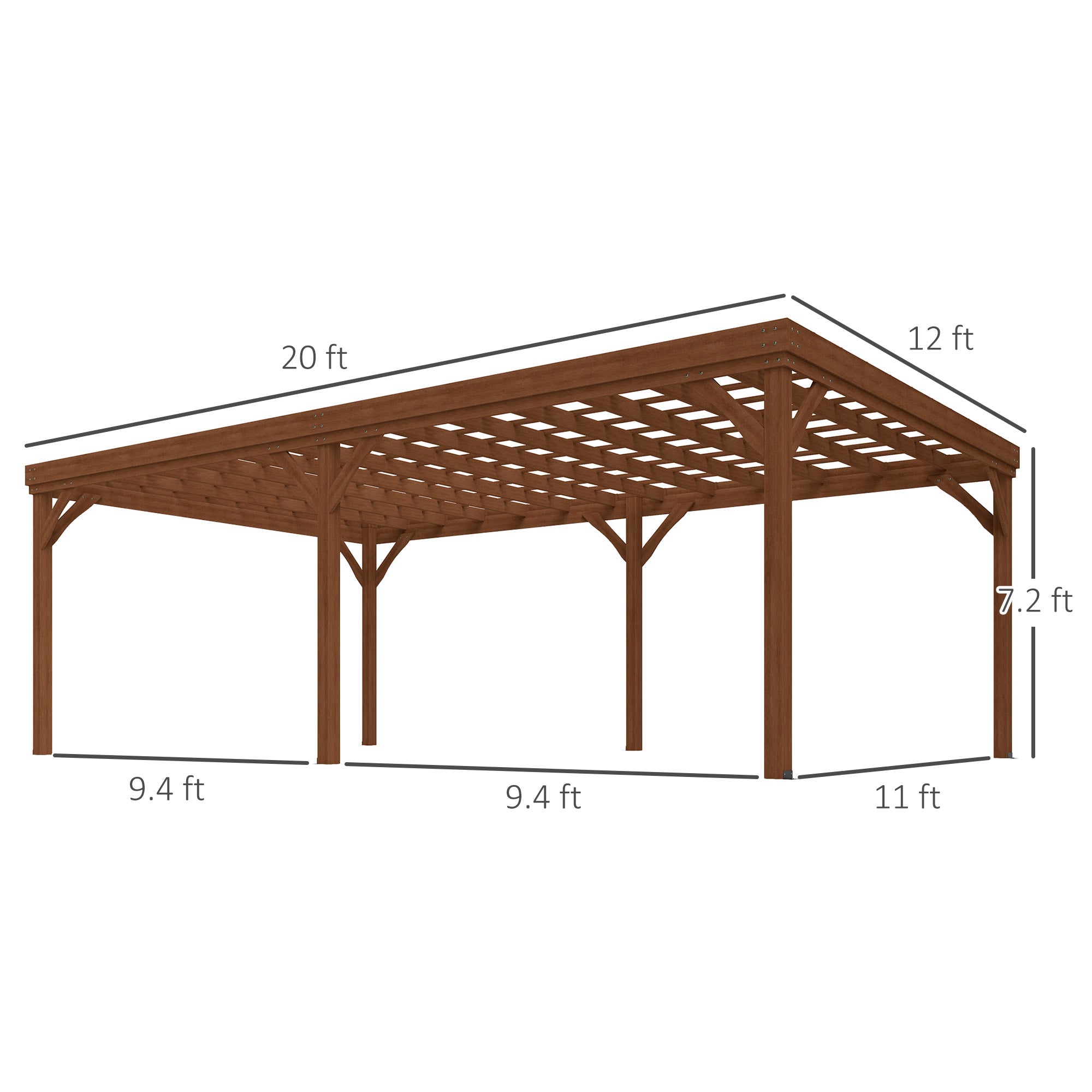 12' x 20' Outdoor Wooden Pergola, Grape Vine Gazebo with Concrete Anchors for Garden, Patio, - View 3