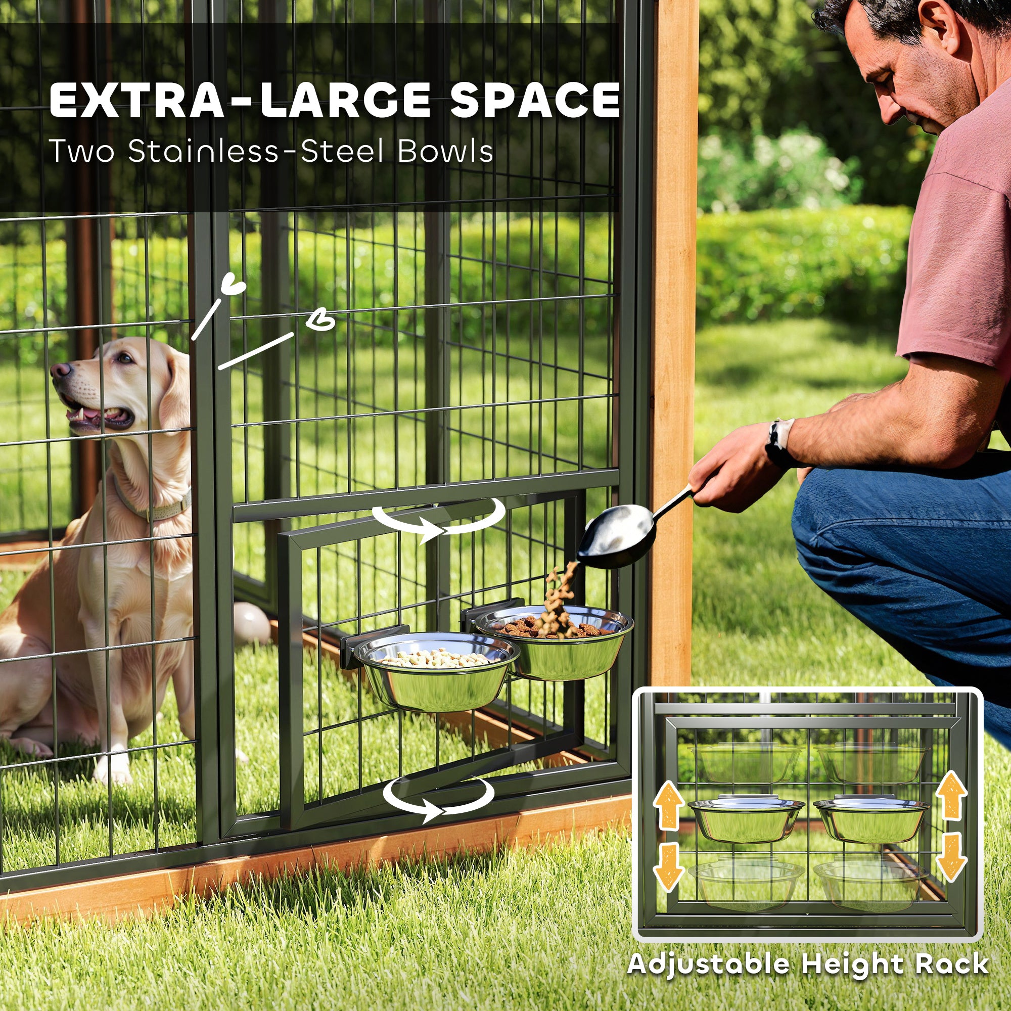 7' x 6' Extra Large Dog House, Wood Outdoor Dog Kennel with Storage Cabinet, Stainless Steel Bowls, - View 7