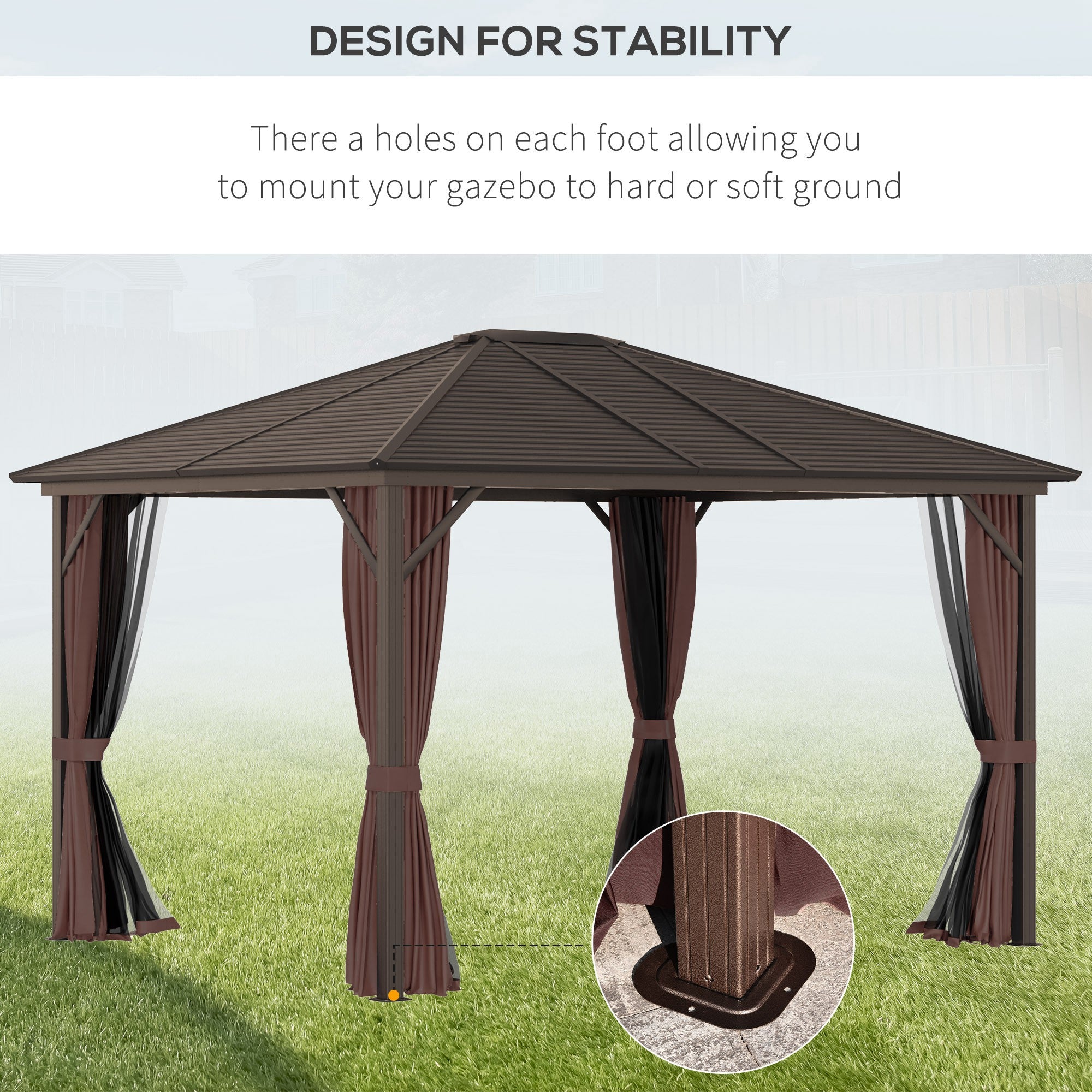10' x 12' Hardtop Gazebo with Curtains and Netting, Permanent Pavilion Metal Single Roof Gazebo - View 6