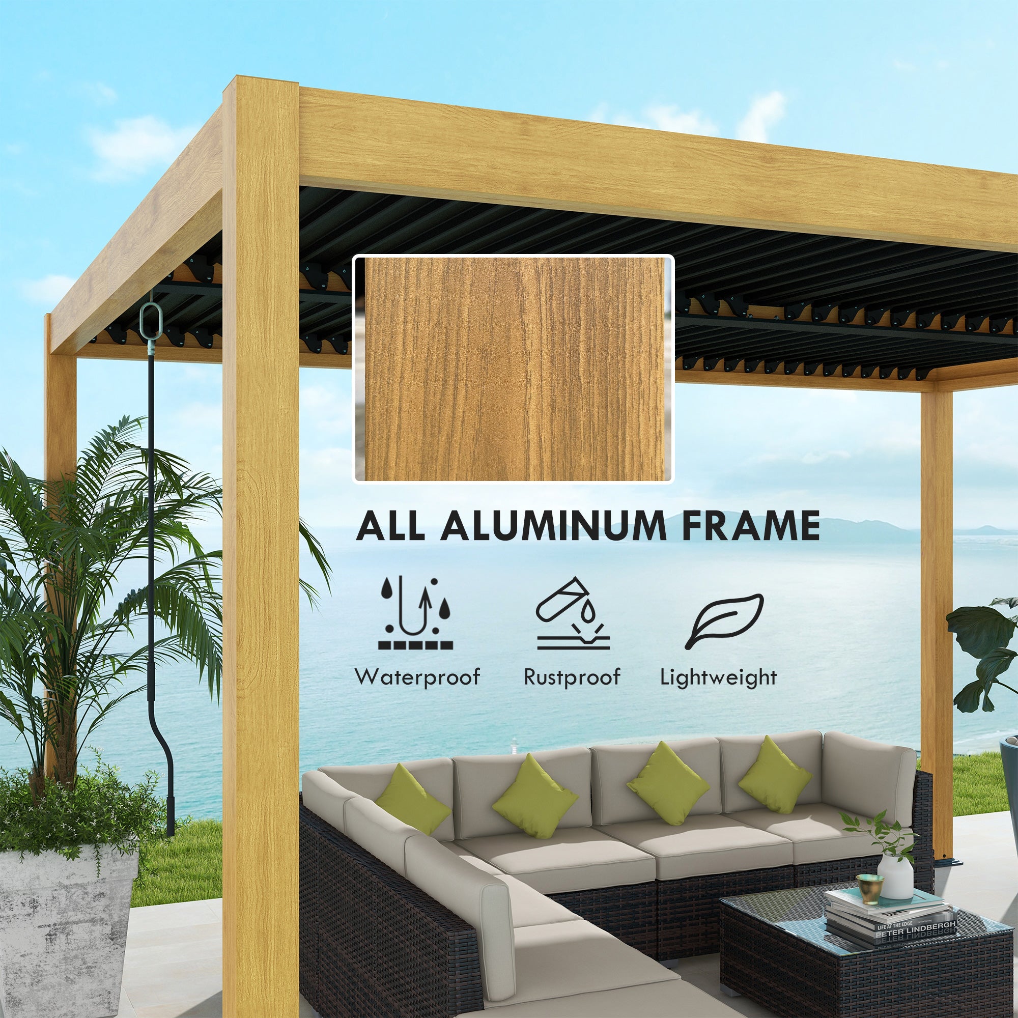 Aluminum Louvered Pergola with Adjustable Roof, 10' x 13' Hardtop Gazebo for Patio, Deck, Garden, - View 5