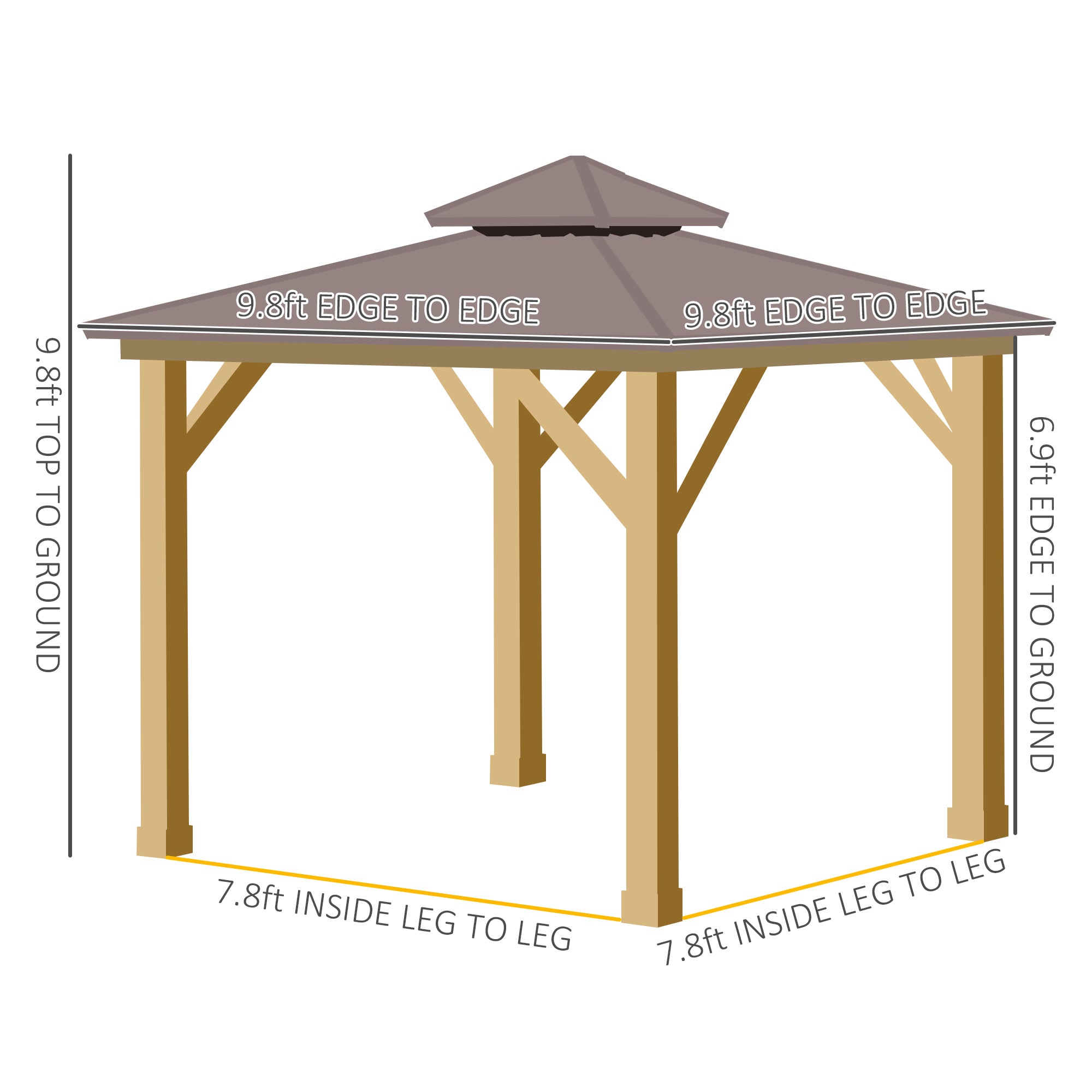 10' x 10' Hardtop Gazebo with Galvanized Steel Double Roof, Wooden Frame, Permanent Pavilion with - View 3