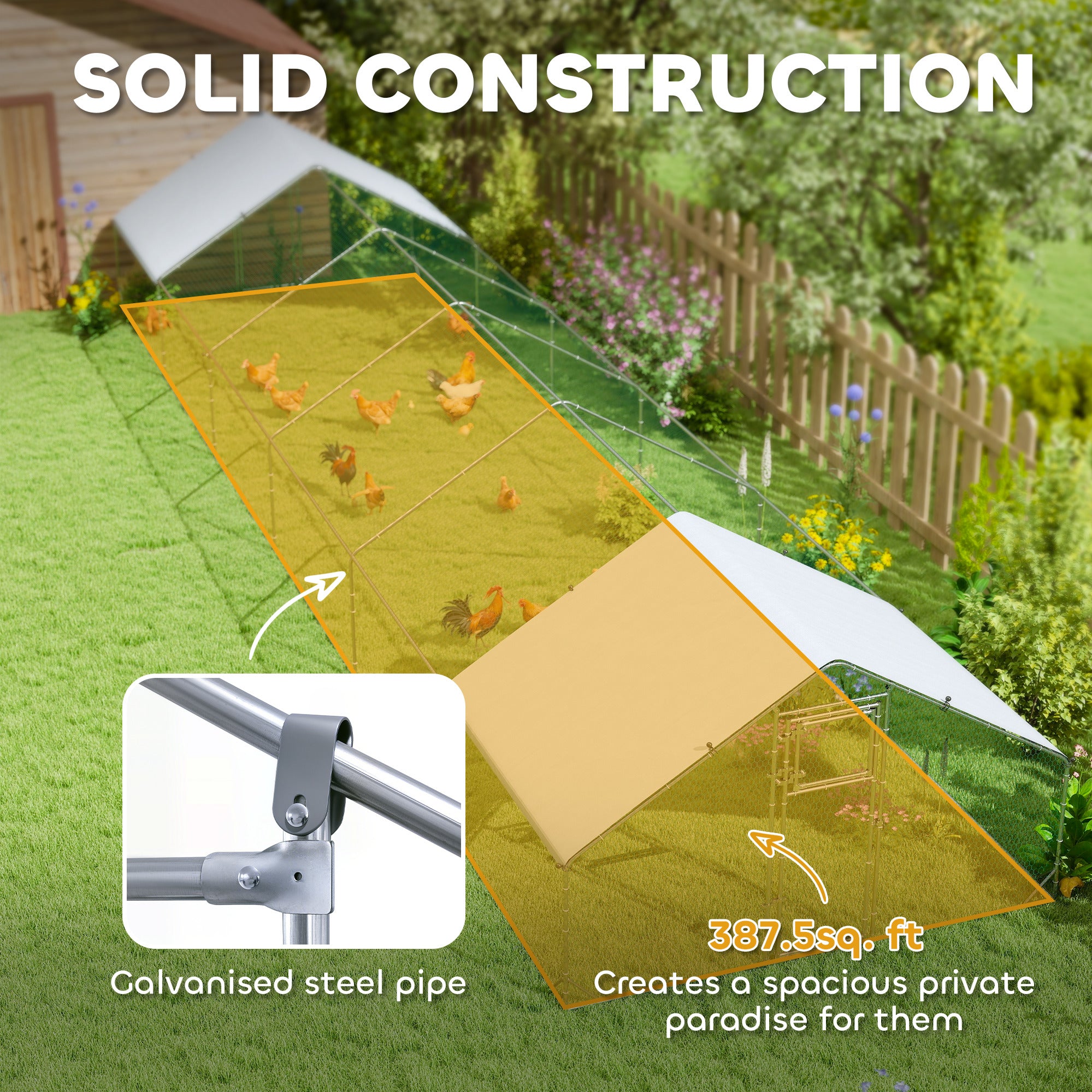 Large Chicken Coop with Waterproof and Anti-UV Cover, Spire Shaped for Outdoor and Yard Farm Use, - View 4