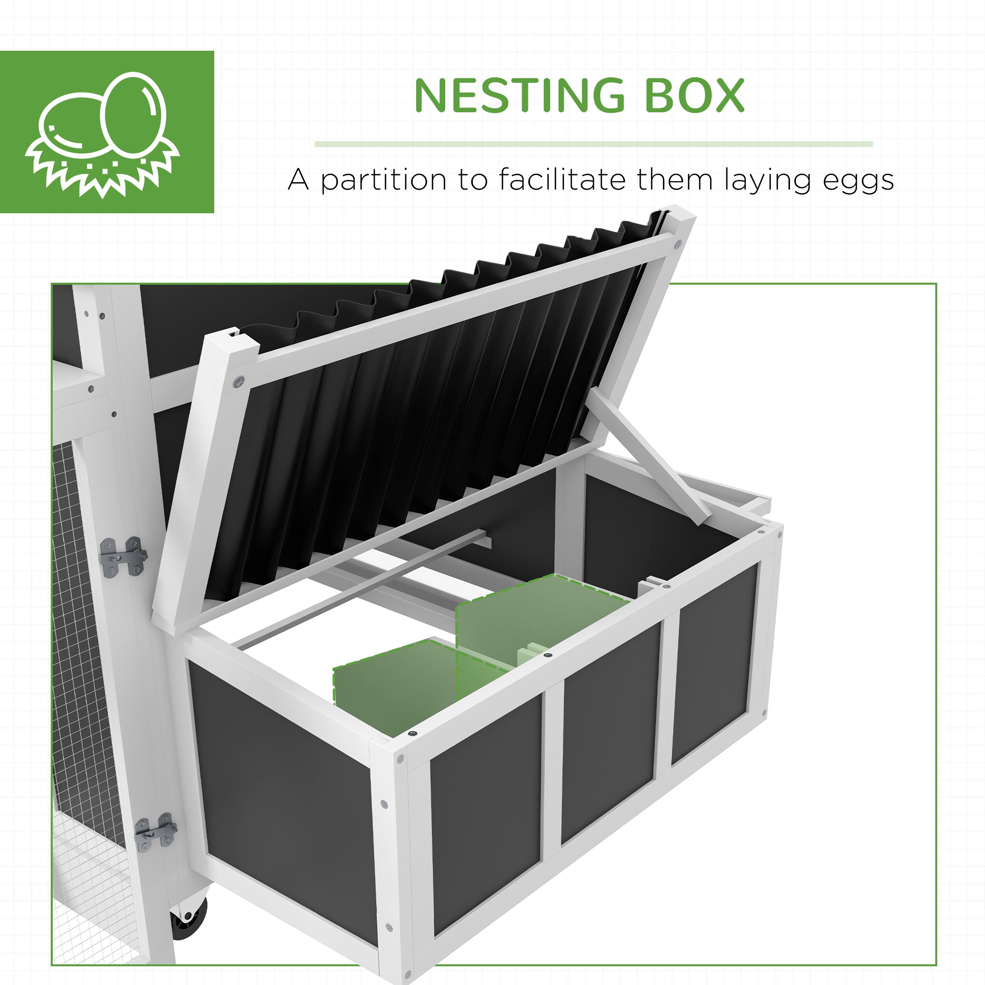 Wooden Chicken Coop with Nesting Box, Pull Out Tray, Run, Perches, Ramp, Windows for 6 Chickens, - View 4