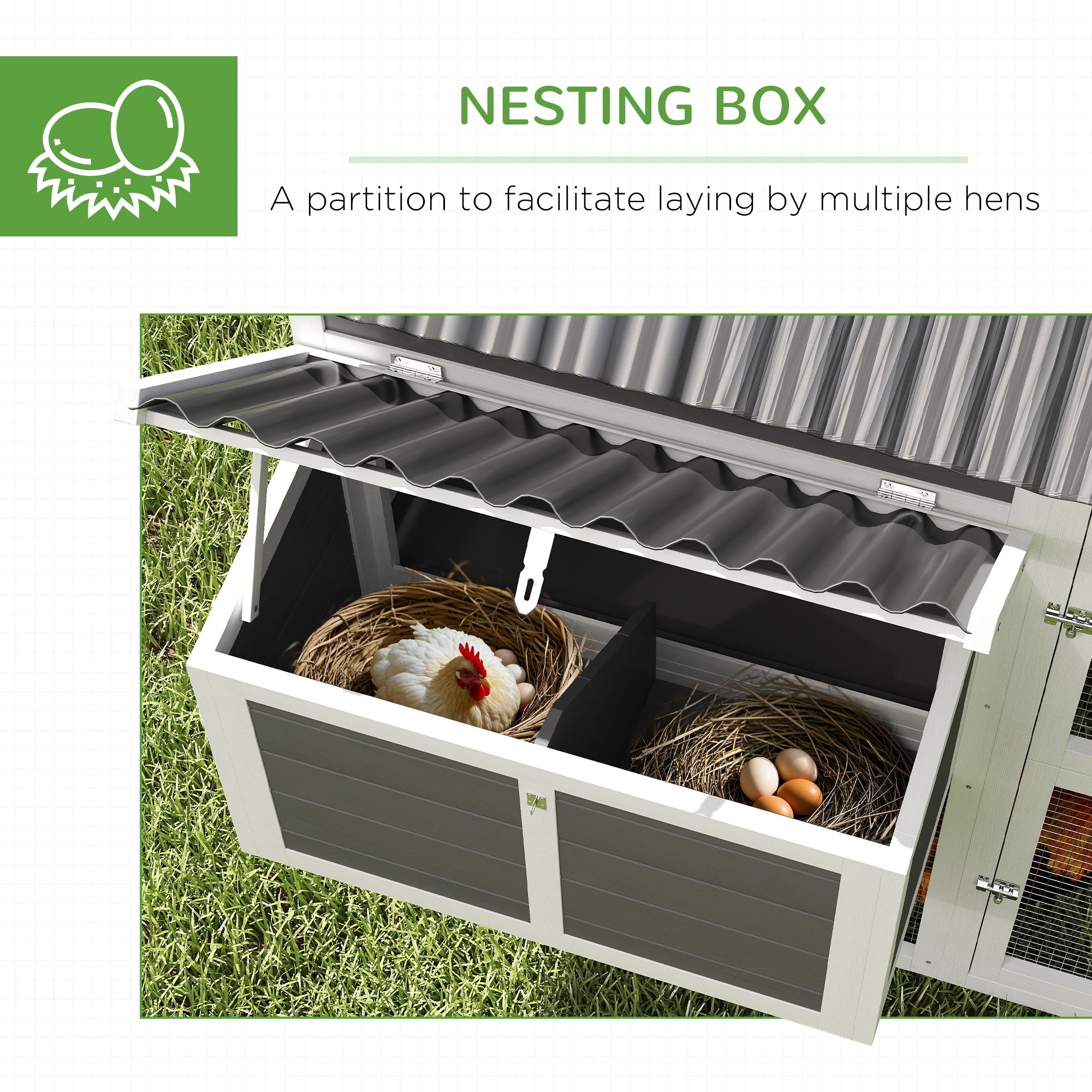 Wooden Chicken Coop with Run, 2 Nesting Boxes, 2 Roosting Bars, Ramp & Tray, Poultry Cage for 6-8 - View 3