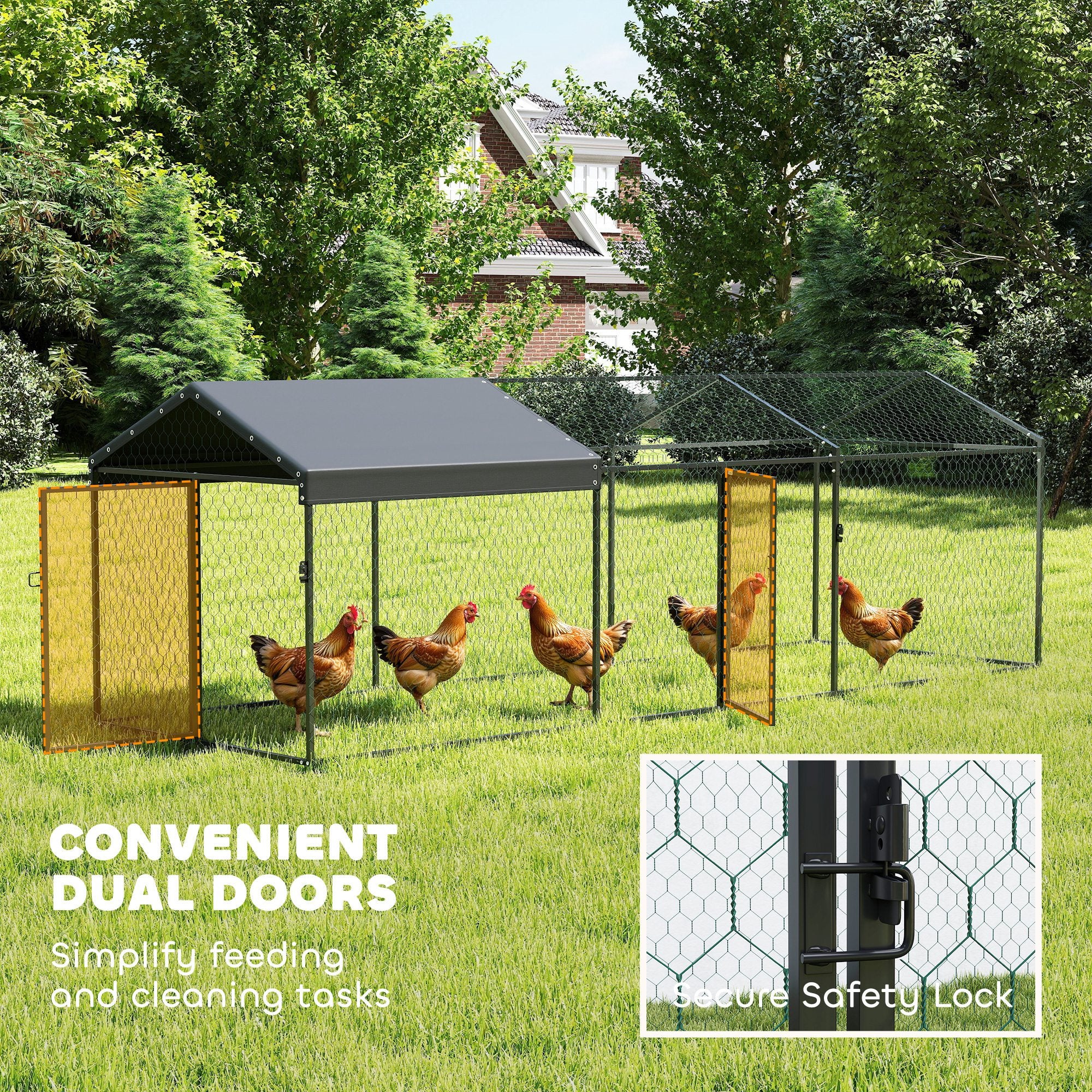 Large Metal Chicken Coop, Chicken Run with Waterproof & Anti-UV Cover for 3-5 Poultry, Outdoor - View 7
