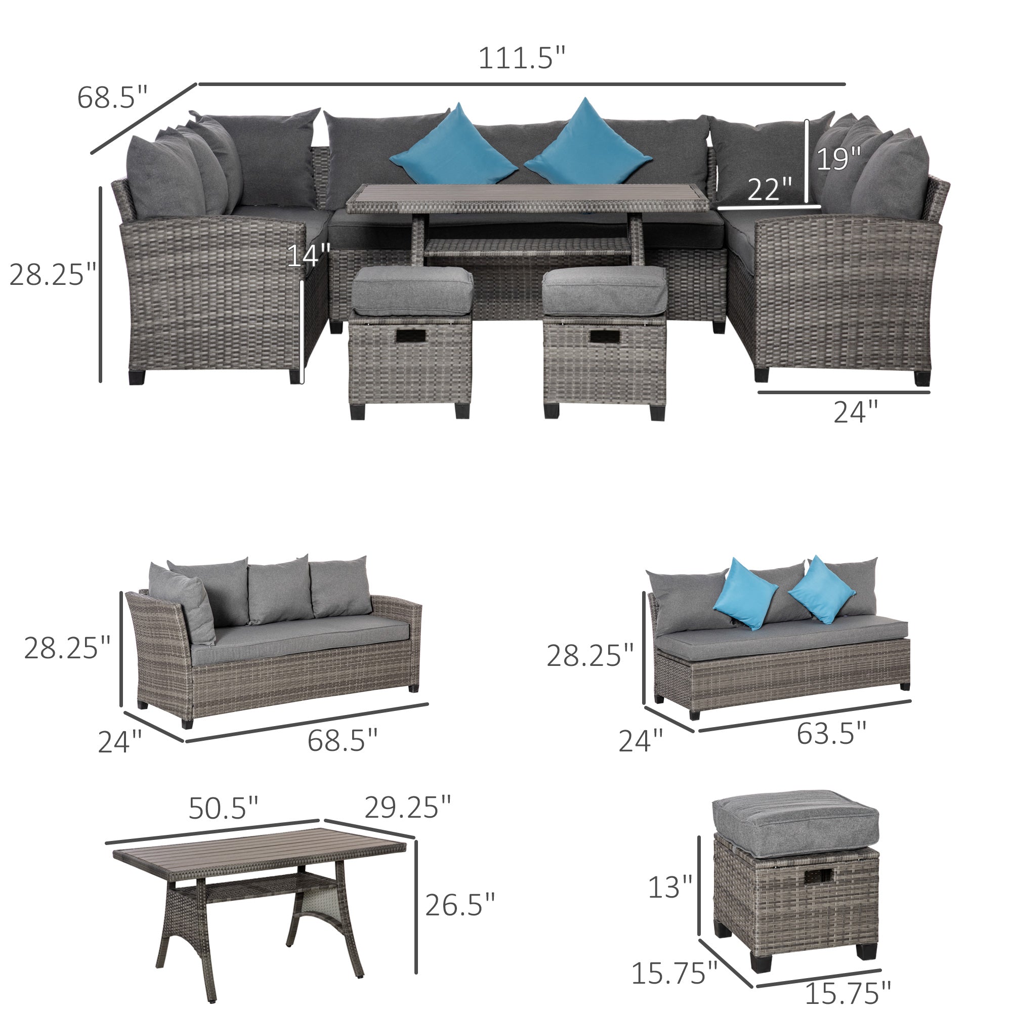 6 Piece Patio Furniture Set, PE Wicker Outdoor Furniture Conversation Set with 3 Sofas, 2 Ottomans - View 3