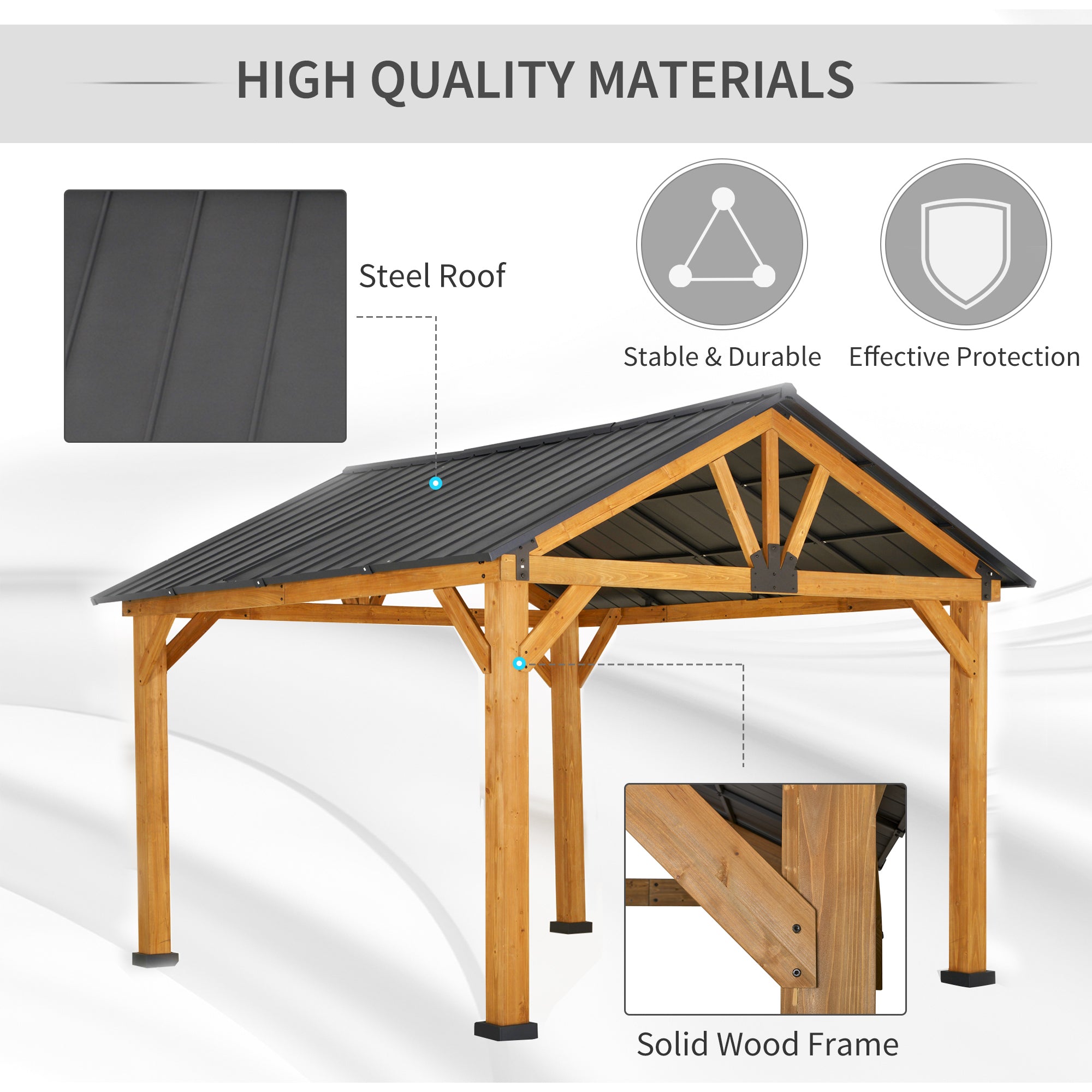 11' x 13' Hardtop Gazebo with Galvanized Steel Roof, Wooden Frame, Permanent Pavilion Outdoor - View 4