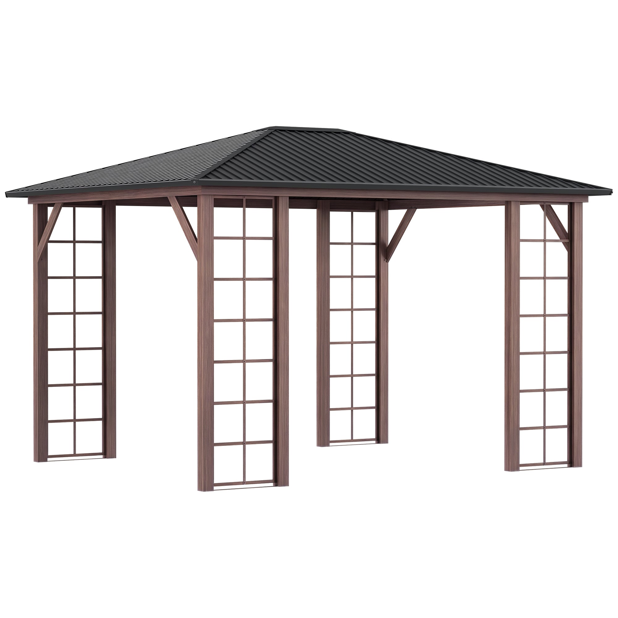 10' x 12' Hardtop Gazebo with Galvanized Steel Roof, Wood Grain Steel Frame, Heavy Duty Permanent
