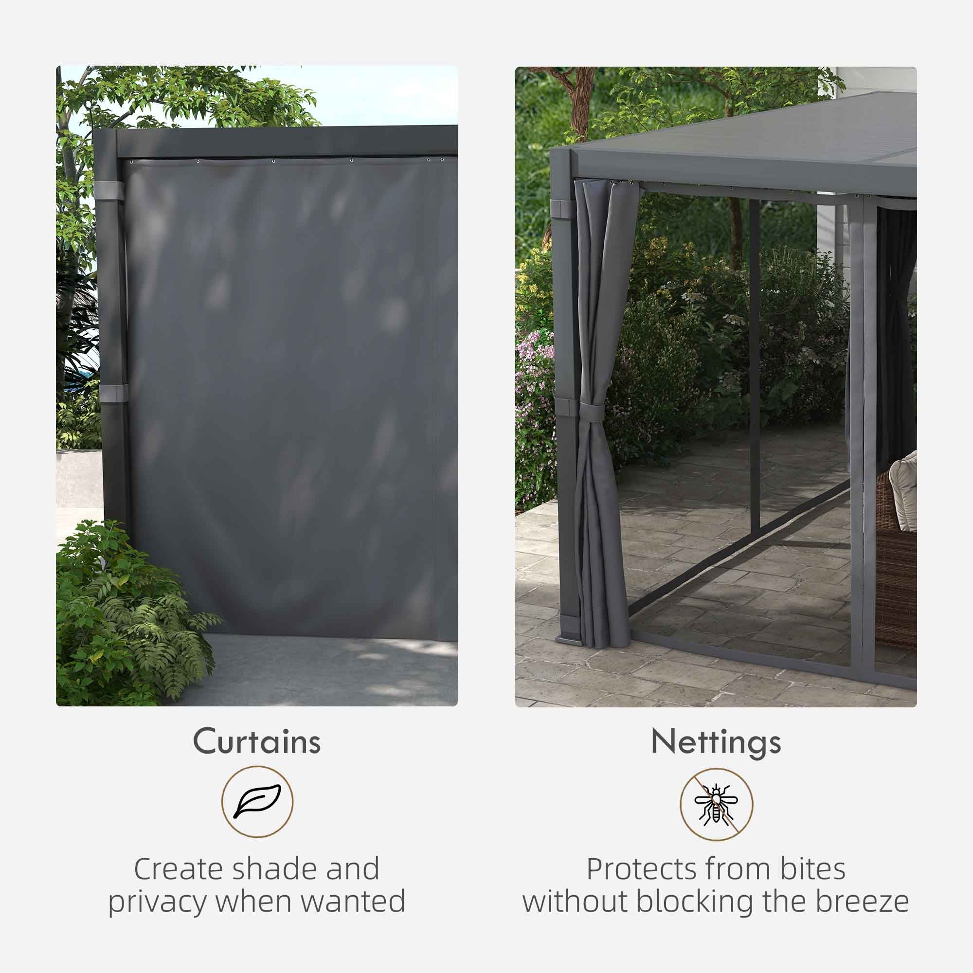 12' x 19' Aluminum Pergola with Adjustable Louvered, Outdoor Pergola with Curtains and Netting, - View 6