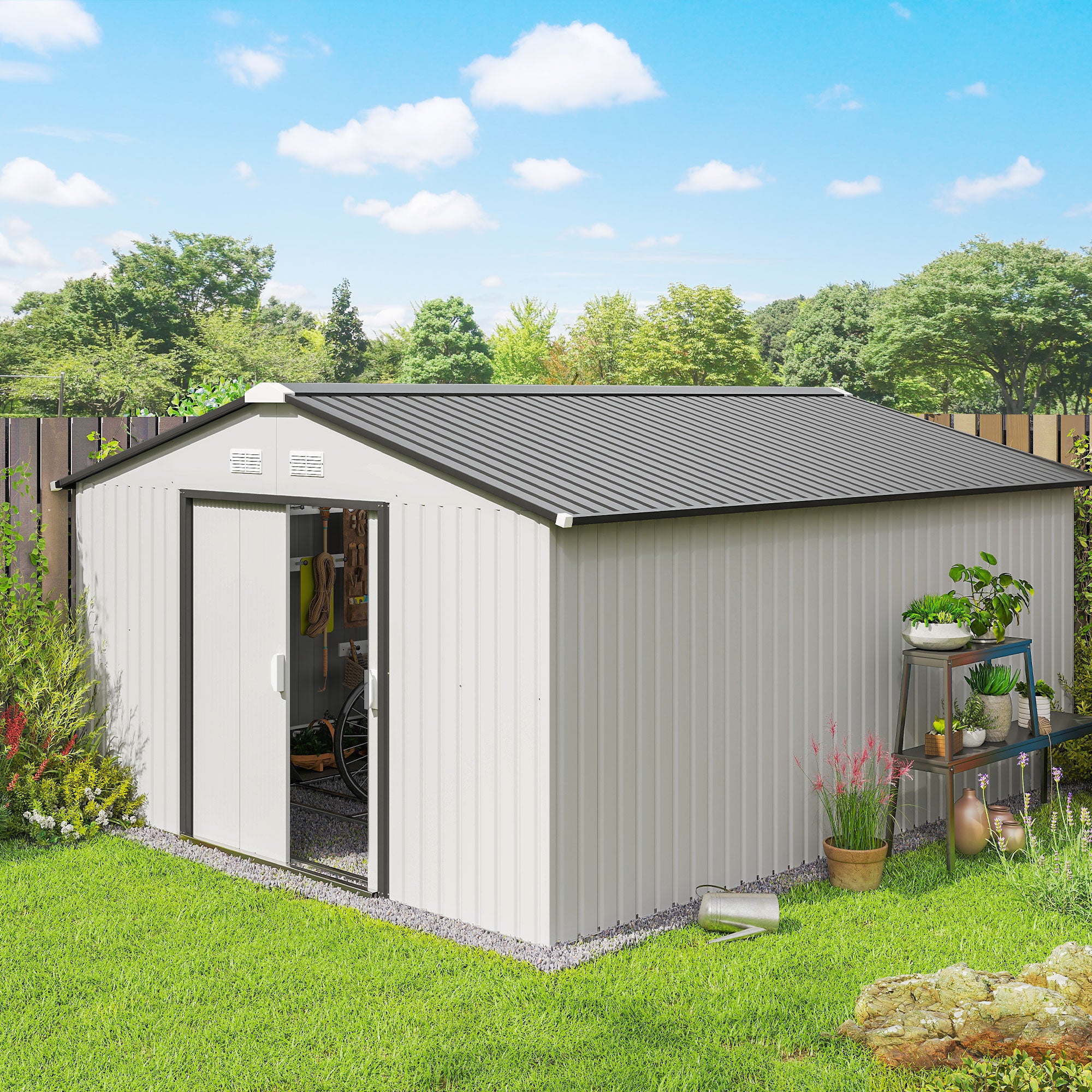 Garden Metal Shed, Storage Shed Utility Storage with Double Locking Doors for Bike, Yard Tools, - View 2