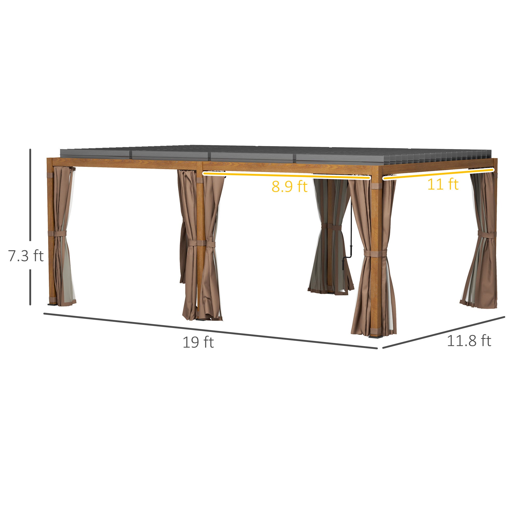 12' x 19' Aluminum Pergola with Adjustable Louvered, Outdoor Pergola with Curtains and Netting, - View 3