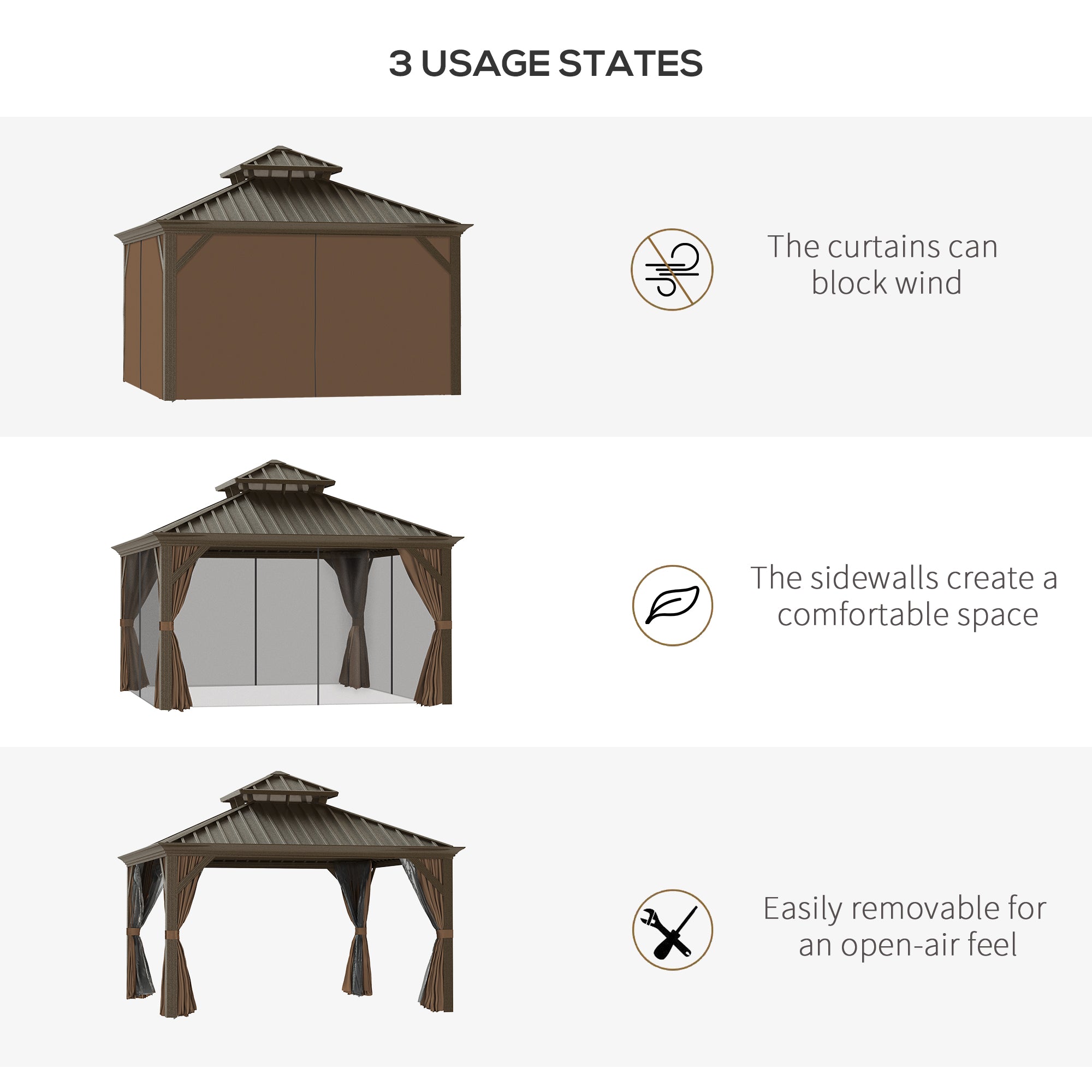 12' x 12' Hardtop Gazebo with Curtains and Netting, Permanent Pavilion Metal Double Roof Gazebo - View 7