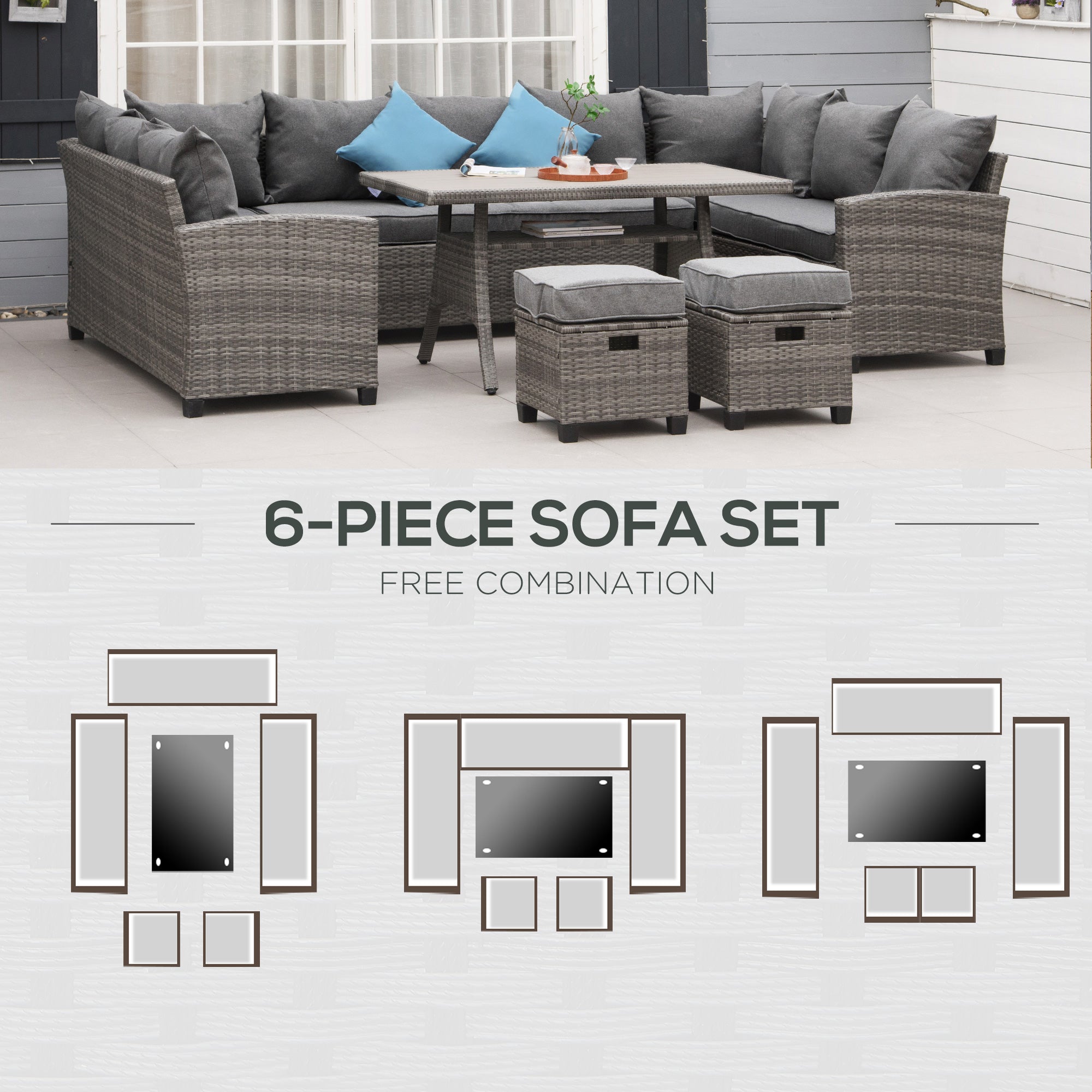 6 Piece Patio Furniture Set, PE Wicker Outdoor Furniture Conversation Set with 3 Sofas, 2 Ottomans - View 7
