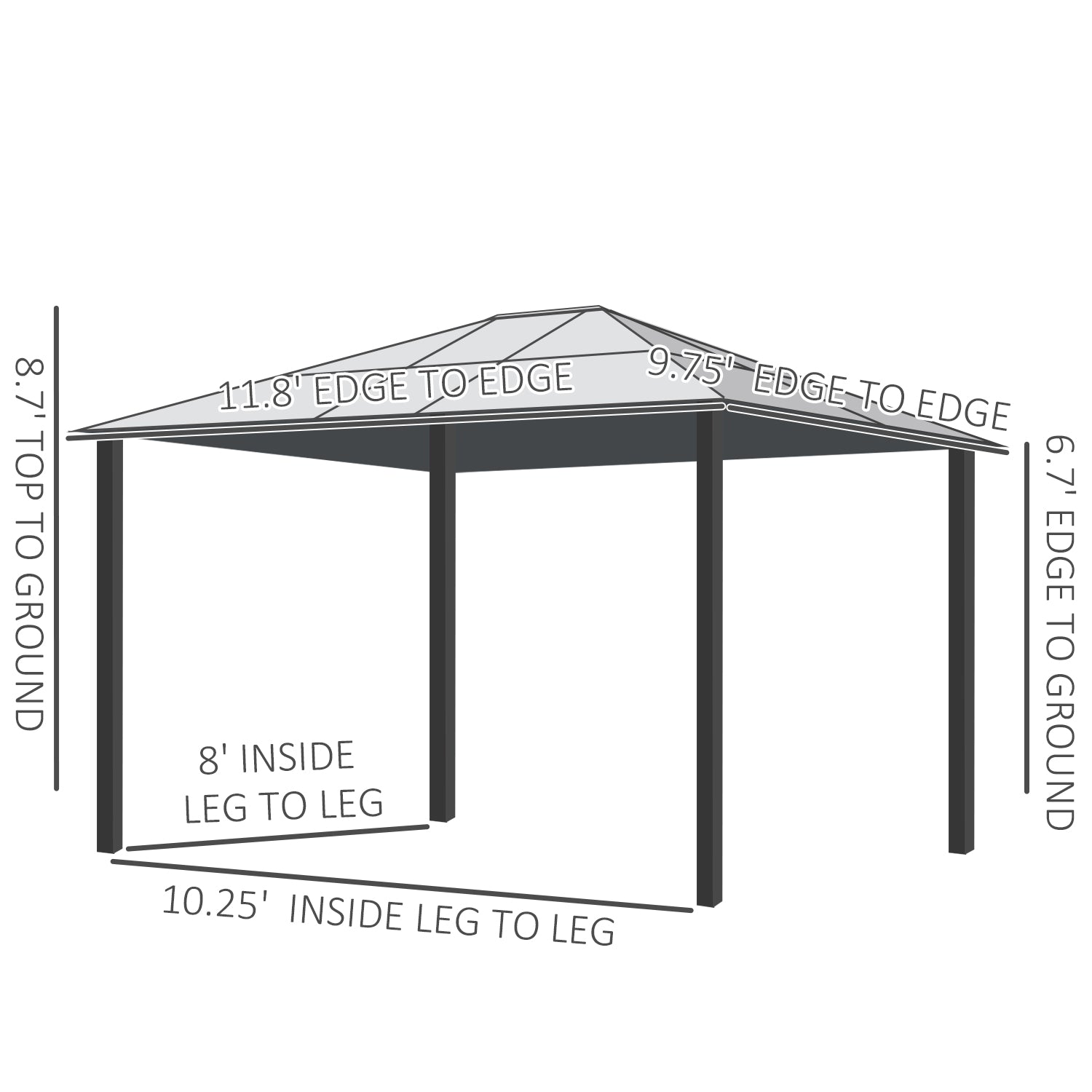10' x 12' Hardtop Gazebo Canopy with Polycarbonate Roof, Aluminum Frame, Permanent Pavilion Outdoor - View 3
