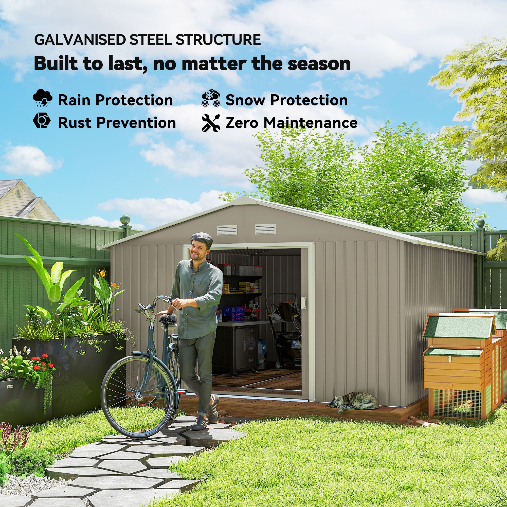 Garden Metal Shed, Storage Shed Utility Storage with Double Locking Doors for Bike, Yard Tools, - View 4