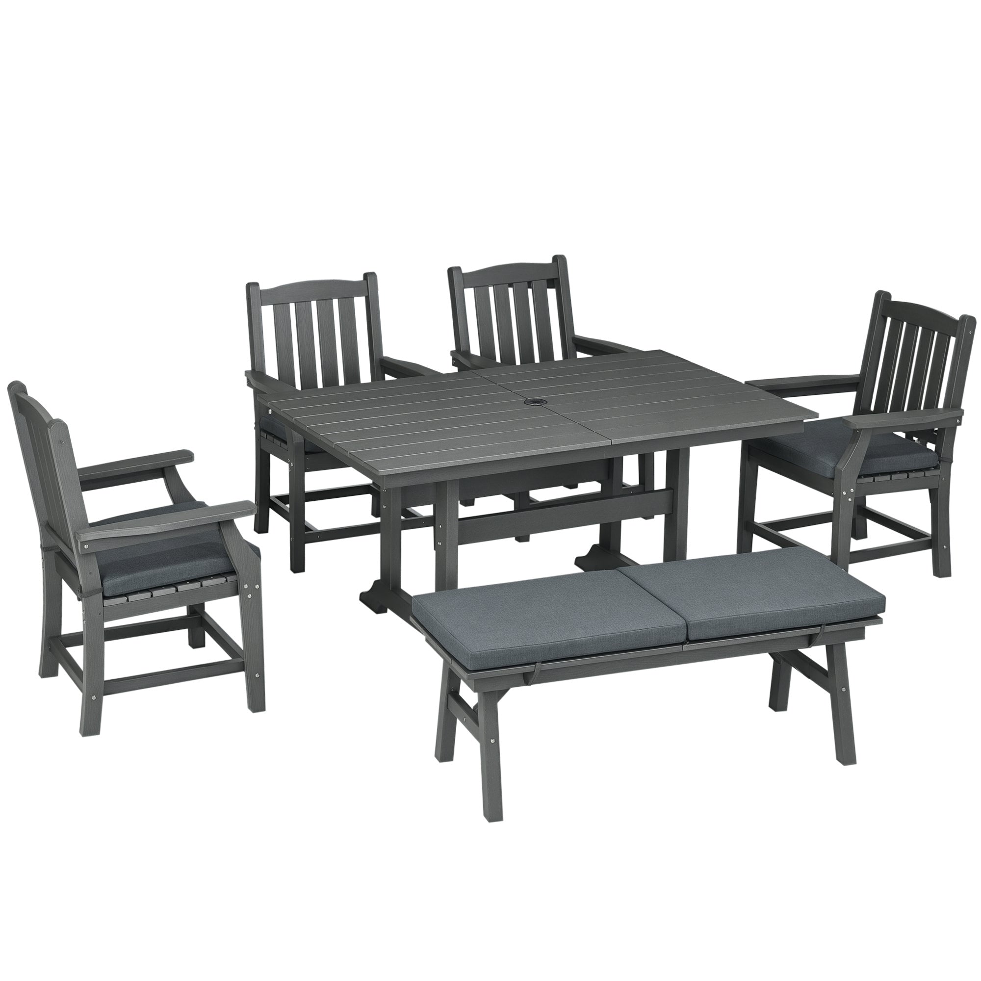 6 Pieces Patio Dining Set, 6 Seater Outdoor Table and Chairs, Conversation Furniture, Armrests,