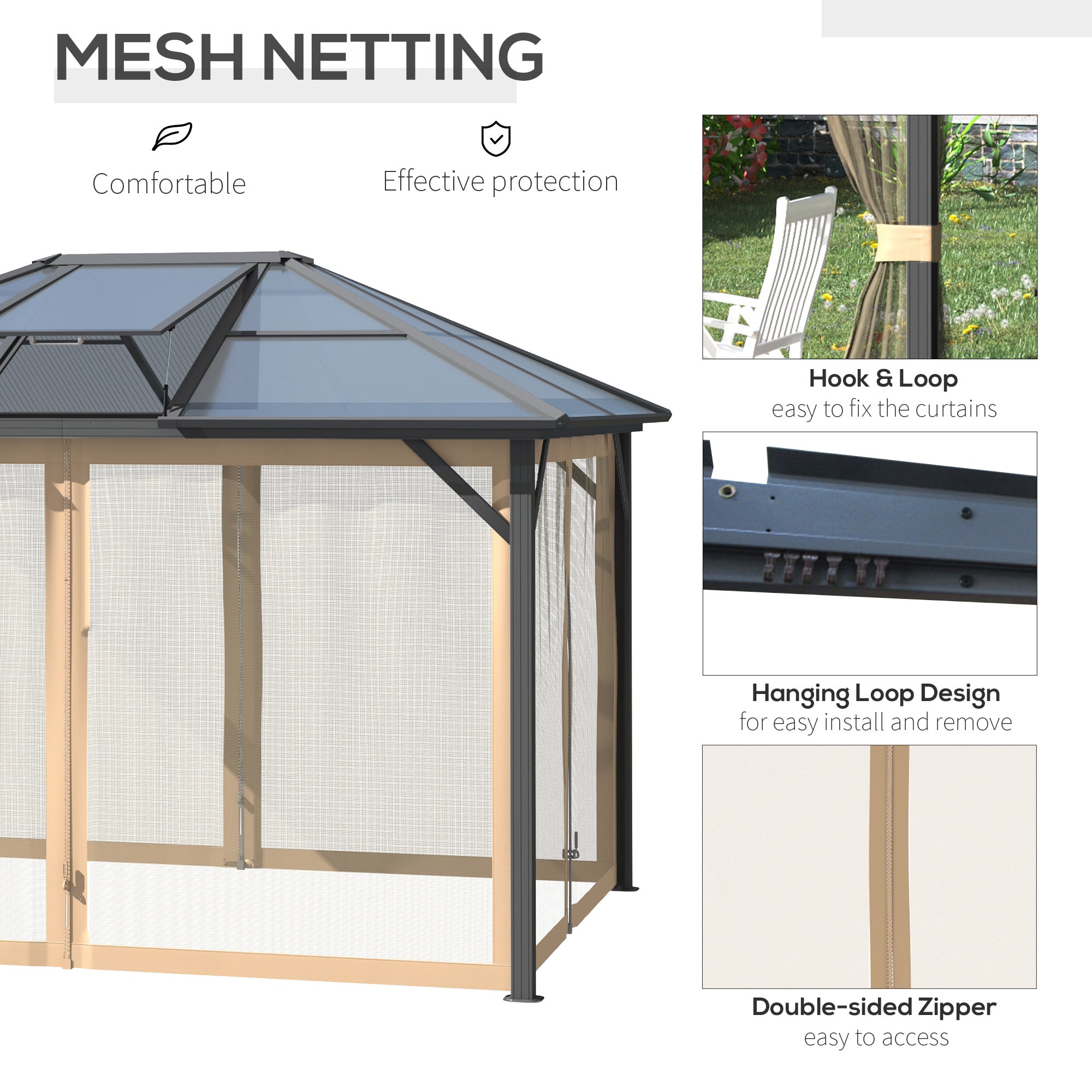 10' x 12' Hardtop Gazebo Canopy with Polycarbonate Roof, Aluminum Frame, Permanent Pavilion Outdoor - View 5