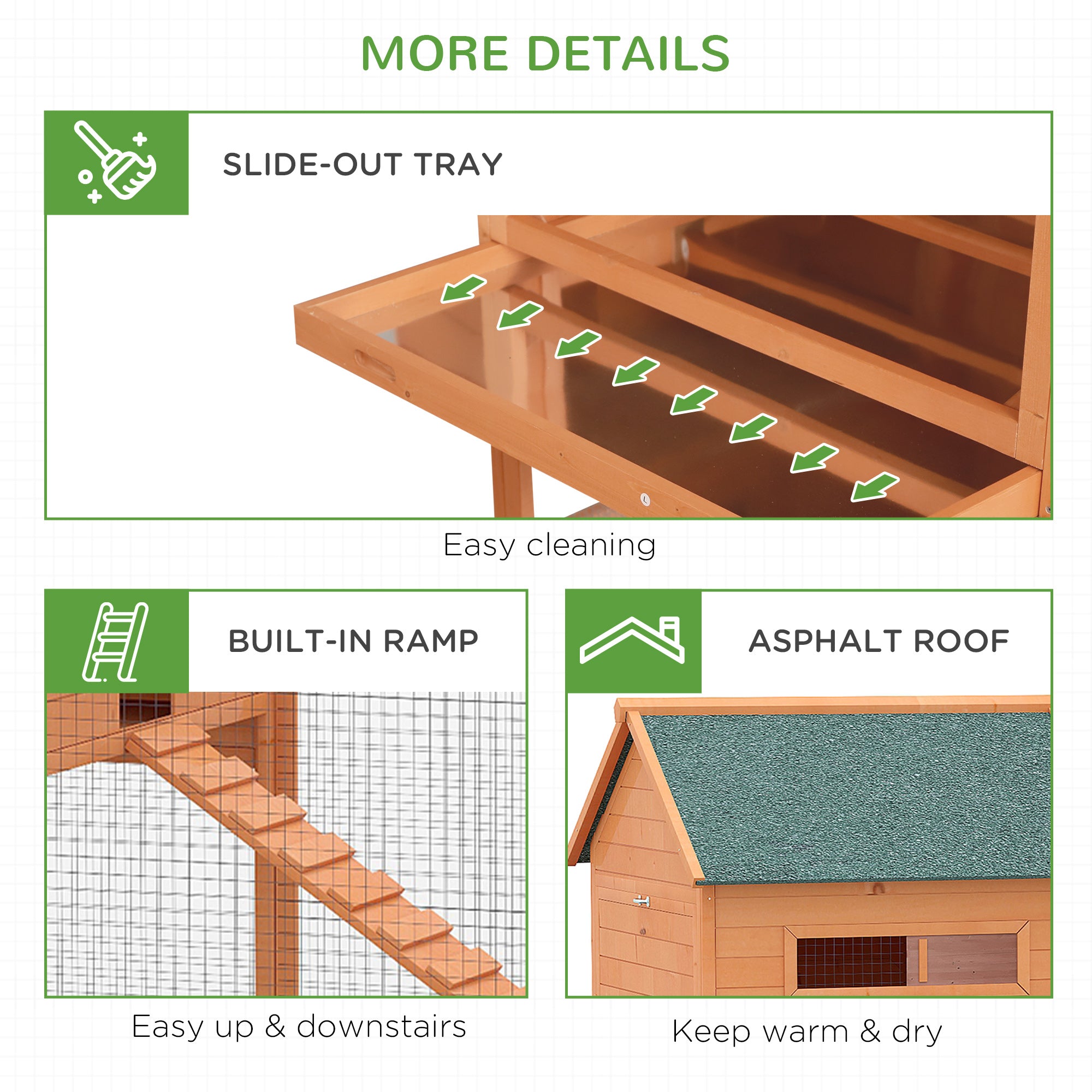 137" Chicken Coop for 8-10 Chickens, Large Chicken House, Wooden Poultry Hen Cage with Nesting Box - View 5