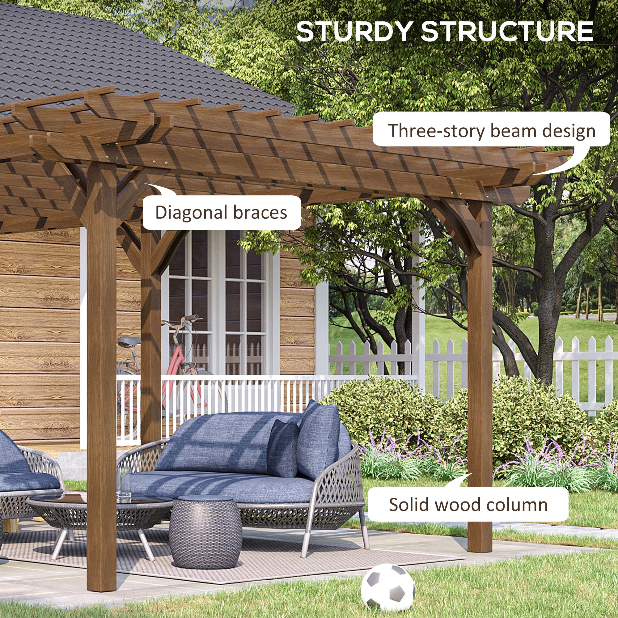 12' x 20' Outdoor Pergola, Wood Gazebo Grape Trellis with Stable Structure for Climbing Plant - View 4