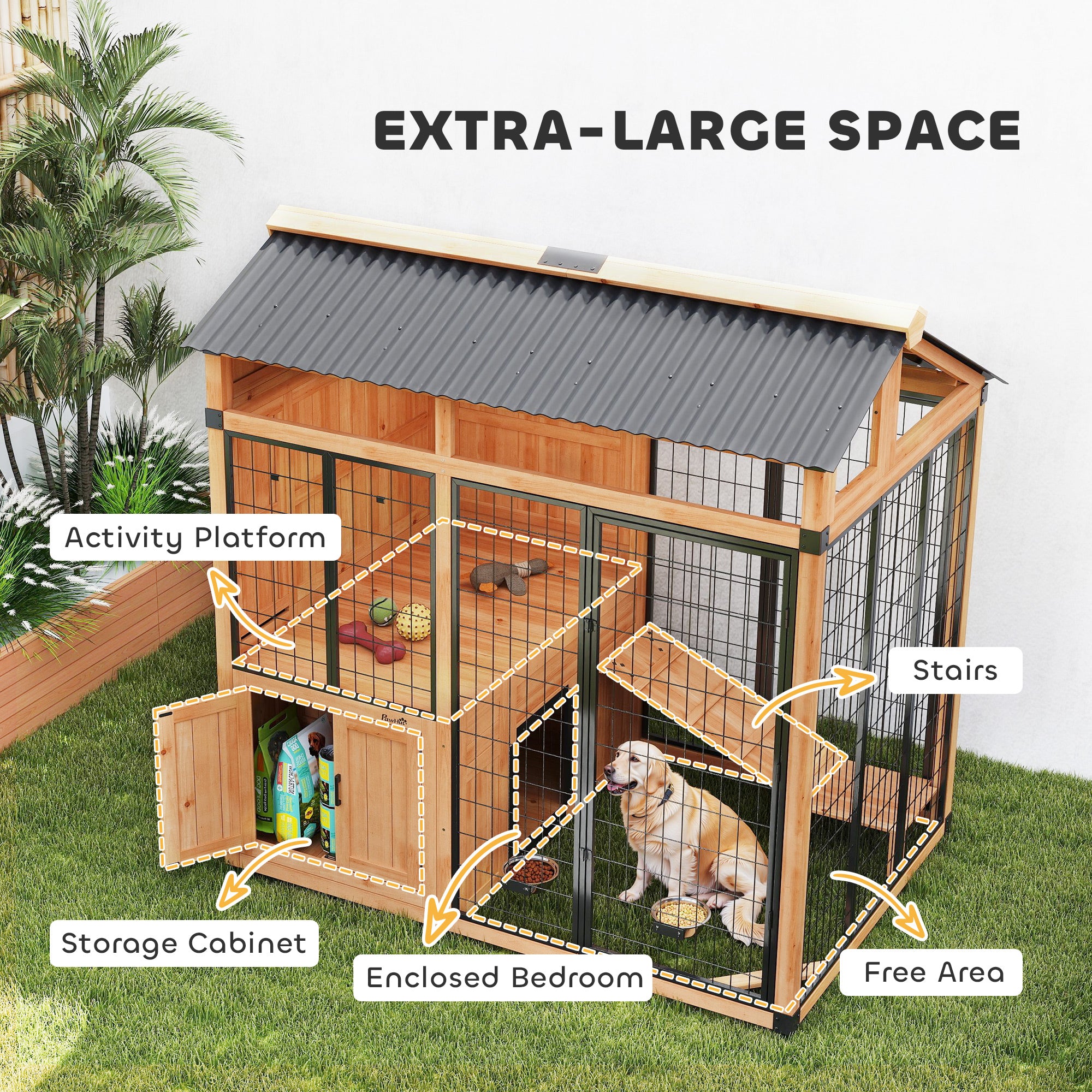 7' x 5' Extra Large Dog House, Wood Outdoor Dog Kennel with Platform, Storage Cabinet for Large - View 6